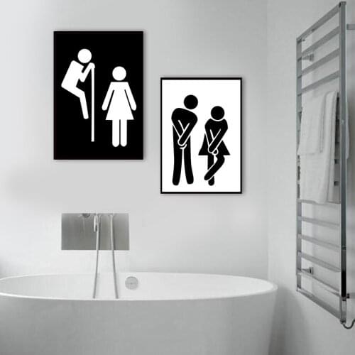 Girl Boy Black White Funny Poster Wall Art Canvas Painting Nordic Posters And Prints Wall Pictures For Bathroom Washroom Decor