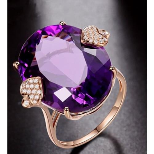 Fashion Rose Gold Amethyst Women Ring With Oval Big Gemstones Purple Blue Fine Jewelry For Women Wedding Party Gifts