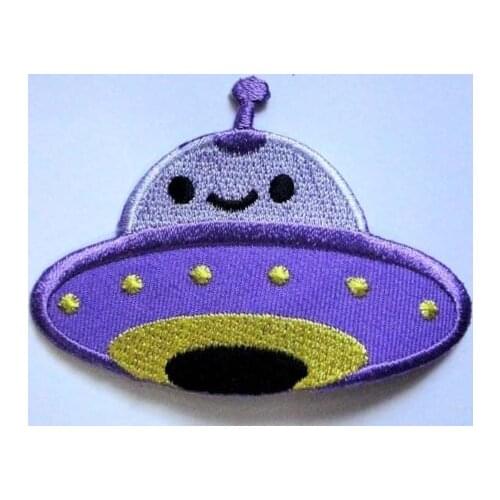 Hot! Cute Pretty Purple UFO Alien Embroidered Iron on Patch (Size is about 8.1 * 5.9 cm)