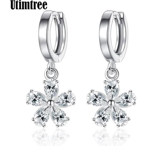 Crystal Five Flower 925 sterling silver Drop Earrings Fashion Jewelry Women Dangle Earring Charm Earings For Girl Gifts
