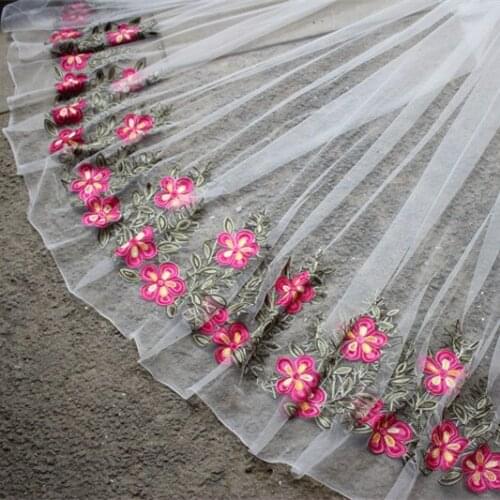 145cm or 57"*1Y Free Shipping Lace Fabrics in Rose Red +Green, Embroidery Tulle Mesh Lace Fabric for Fashion Lady Dresses