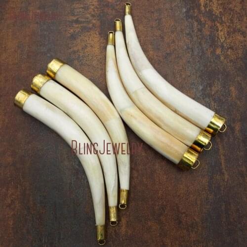 Brass Pendant Double Horn Tusk Pendant Beige White Ox Bull Bone Pendant PM9083