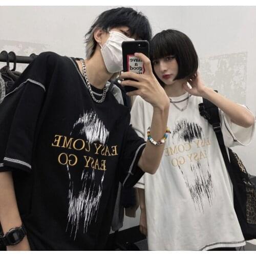 Summer Hip-Hop Vintage Unisex Couple Short-Sleeved t-Shirt Female 2021kpop Korean Fashion Emo Grunge Clothes Oversize Top