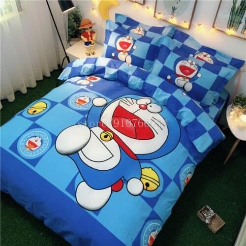 Boy Gift 3/4Pcs Doraemon Bedclothes Cartoon Cotton Jingle Cat Doraemon Duvet Cover Children Boys Bedding Set Home Decoration