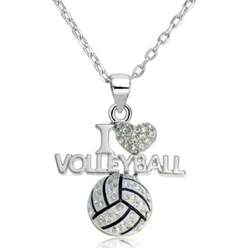 RAINXTAR Fashion Alloy I Love Volleyball Pendant Kid Necklaces Sporty Women Rhinestone Necklace FN109