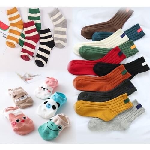 Fashion Cotton Socks Womens New Style Autumn Winter Warm Candy-Colored Cartoon Short Socks Casual Animal Funny Sox 2021