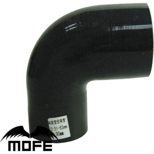 MOFE 2"-2.5" 51mm-63mm 3-Ply Silicone 90 Degree Elbow Reducer Hose BLACK