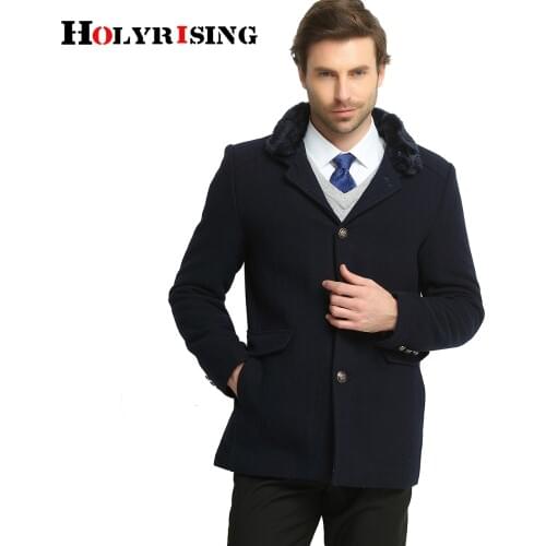 Men Single Breasted Casual Mens Wool Blend Jackets Winter For Male False fur collar Wool Overcoat Holyrising #18014