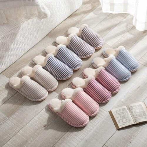 Mens Slipper 2021 Solid Color Autumn And Winter Home Slipper For Men Warm Indoor Beadroom Slides Women Stripe Cotton Slippers