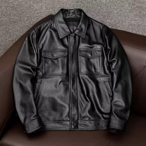 New 2021 Spring Autumn Mens Leather Jacket Real Cow Leather Coat Motorcycle Vintage Coats and Jackets Chaqueta De Hombres A232