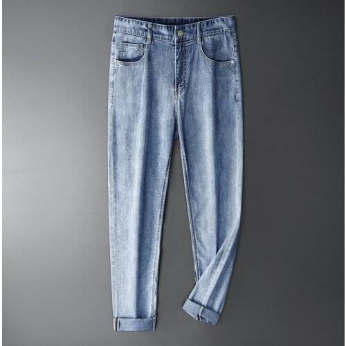 2021 spring and summer new mens thin jeans straight cotton ammonia casual trousers skin-friendly breathable loose mens trouser
