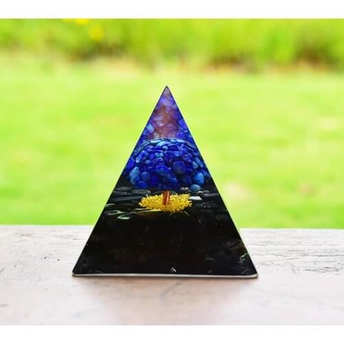 Handmade 2.75 Inch Tree Of Life Orgonite Pyramid Lapis Lazuli And Obsidian Crystal Orgone Chakra Healing And Mental Purification