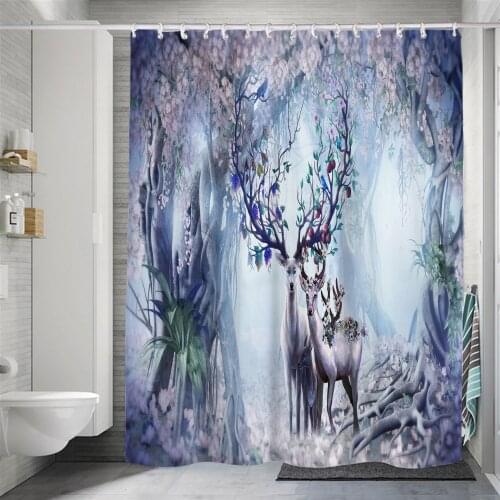 Nordic Style Elk Whale Sailing Simple Shower Curtain Windproof Bathroom Decoration Home Furnishing