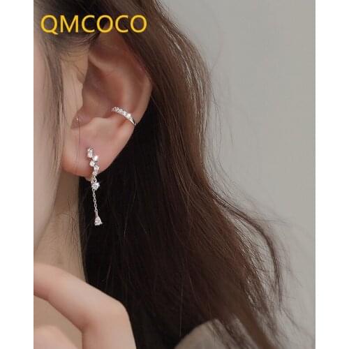 QMCOCO 925 Silver Simple Punk Water Drop Tassel Zircon Earring Design 2021 New Style Summer Trendy for Women Party Jewelry Gifts
