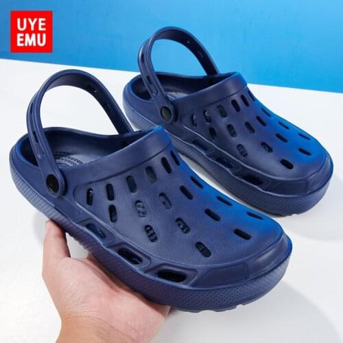 UYEEMU Summer Sandals Mens Hollow Hole Shoes Personality Trend Outdoor Non-Slip Outer Wear Soft-Soled Beach Shoes Size 39-46