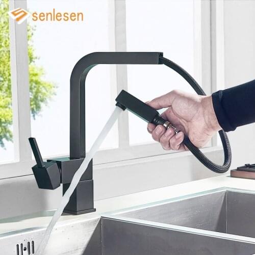 Senlesen Kitchen Faucet Matte Black Cold and Hot Water Mixer Brass Torneira Single Handle Tap