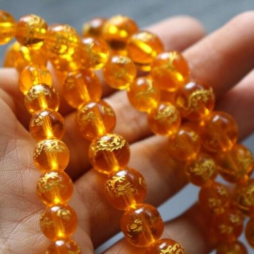 10Piece/lot 8mm 10mm Glass beads Orange olor with carving Gold dragon Fashion Beads For jewelry making