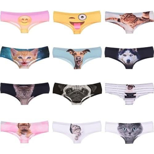 The Real Animal 3D Pattern Panties 2019 New Cute Pet Women Underwear Pure Color Stripe Mid-rise Polyester Lady Briefs