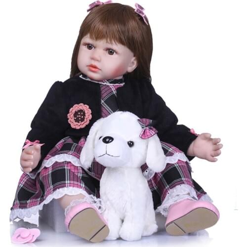58cm pretty girl toddler Bebes reborn vinyl silicone reborn baby dolls with puppy plush children gift toy dolls