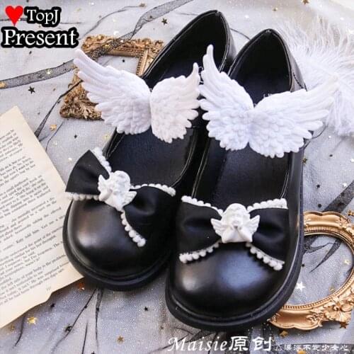 Girl women lolita Retro Baroque little angel plaster Lolita shoe clip with versatile wings, soft button bow tie floral shoes