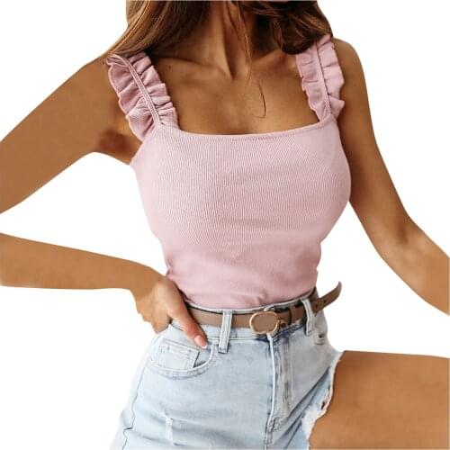 2021 Summer Elegant Solid Color Ruffle Blouse Shirts Women Sexy Sleeveless Pullover Tops Ladies Fashion V-Neck Blusa Streetwear