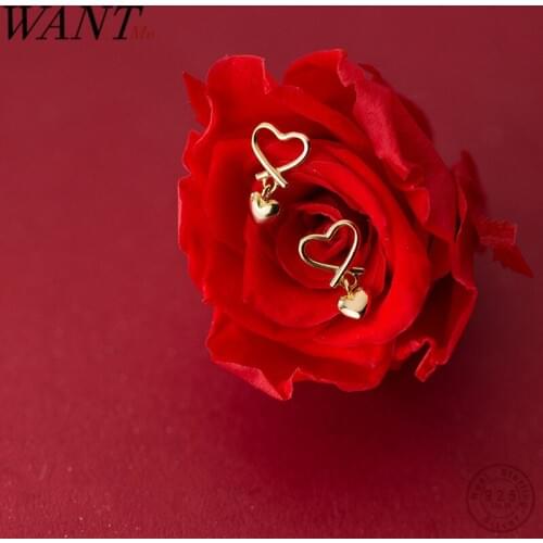WANTME New Arrival Fashion Golden Hollow Heart Love Studs Earrings for Women Real 100% 925 Sterling Silver Wedding Jewelry 2020