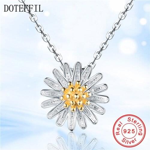925 Sterling Silver Daisies Necklaces Pendants For Women Chrysanthemum Necklace Sterling Silver Female Jewelry Gift