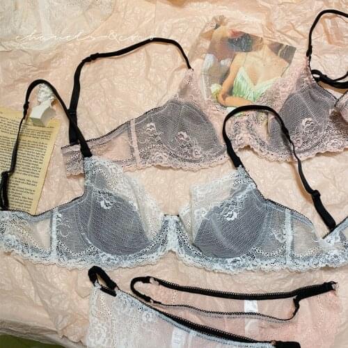 Ultra-thin sexy lace underwear female confusing summer transparent big breasts on the collection of breasts underwire bra set