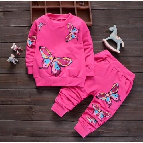 ZWF701 New Spring Autumn Baby Girl Clothing Set Kids Tracksuit Printed T-shirt+Casual Pants 2PCS Children Butterfly Clothes Suit