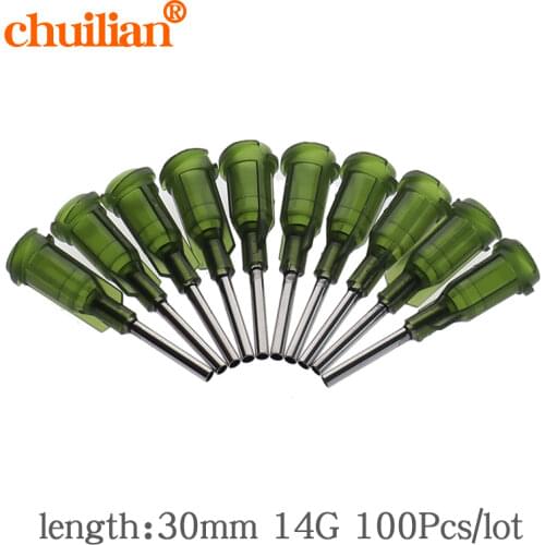 100Pc/lot 14G x 30mm Precision passivated S.S. Dispense Tip with PP Safetylok hub, glue dispenser needles