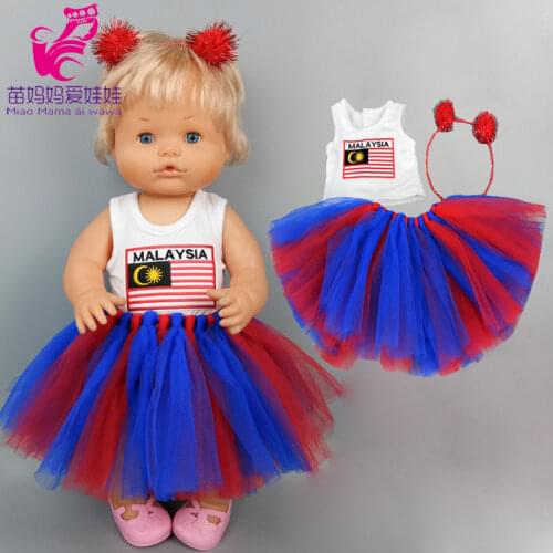16 inch baby doll blue red dress for 40cm Nenuco Ropa y su Hermanita doll dancing dress headwear