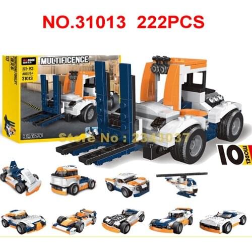 31013 222pcs 10in1 Urban Engineering Forklift Truck Helicopter Racing Car Building Blocks Toy