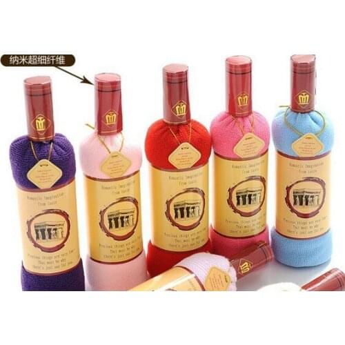 5pcs/lot creative Red wine bottle shape towel cake mother day gift bath face hand soft towels microfber 35*75cm