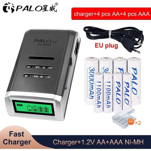 PALO 3000mAh 1.2V AA NI-MH Battery and 1100mAh AAA Battery NI-MH AA AAA 1.2V Rechargeable Batteries Charger