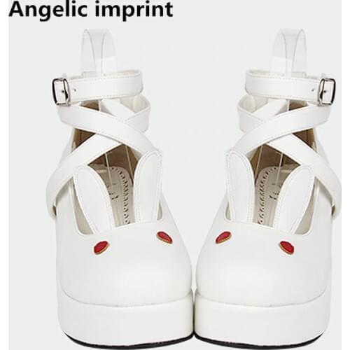 Angelic imprint woman mori girl lolita cosplay shoes lady high heels pumps women princess dress party shoes rabbit ears 33-47