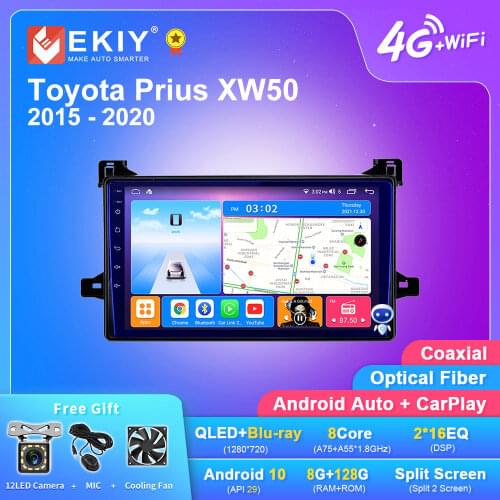 EKIY QLED 1280*720 Android 10 Car Radio 6G+128G For Toyota Prius XW50 2015 - 2020 Multimedia Video Player GPS Navigation Stereo