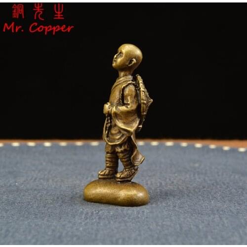Bronze Traveler Little Novice Monk Statue Pure Copper Chinese Classical Character Figurines Desktop Decorations Ornaments Crafts