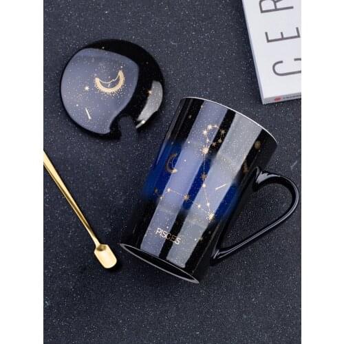 Constellation cup creative ceramic water cup personality spoon Mug trend student coffee cup large capacity tea cup