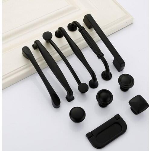 American Style Black Cabinet Handles Solid Aluminum Alloy Kitchen Cupboard Pulls Drawer Knobs Furniture Handle Hardware