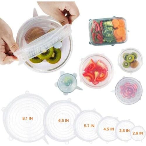 Dropship 6pcs Reusable Silicone Stretch Lids Seal Bowl Wraps Food Fresh Covers Microwave