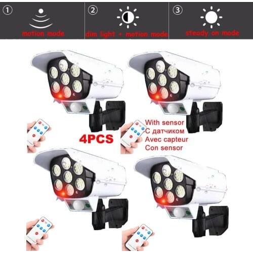4pcs remote solar fake monitor dummy camera Light Outdoors Garden Light PIR Motion Sensor Split wall light Spotlights Security E