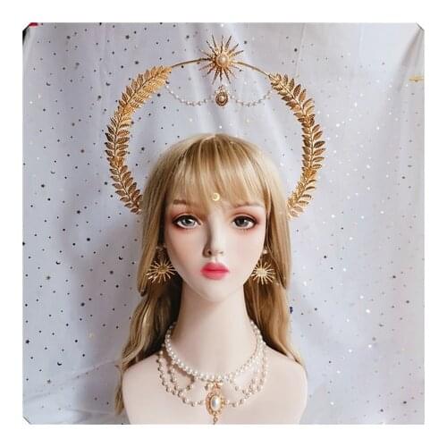 Goddess of the Sun KC Crown Antiquity Headband Notre Dame Apollo Sun Halo Church Angel Hanfu Gold Hair Ornament Lolita Props
