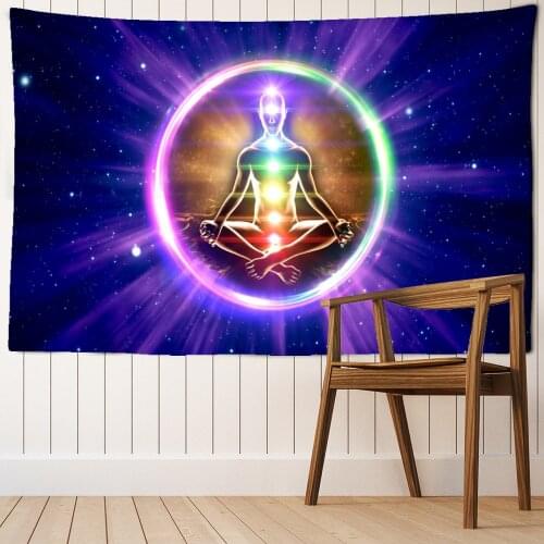 Indian Buddha Meditation 7 Color Luminous Chakra Wall Mount Mandala Tapestry Psychedelic Yoga Rug Home Decor