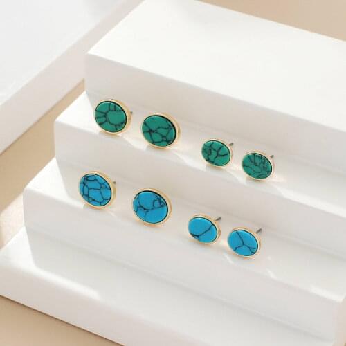 Dainty Mini Oval Turquoise Earrings for Women Fashion Trim Natural Stone Essential Every Day Jewelry Wholesale