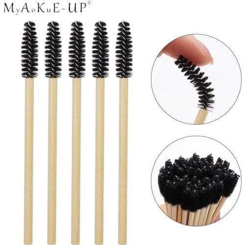 100 Pcs Bamboo Handle Eyebrow Brushes Eco-friendly Wooden Nylon Eyelash Mascara Brush Disposable Eye Lashes Cosmetic Brush Set