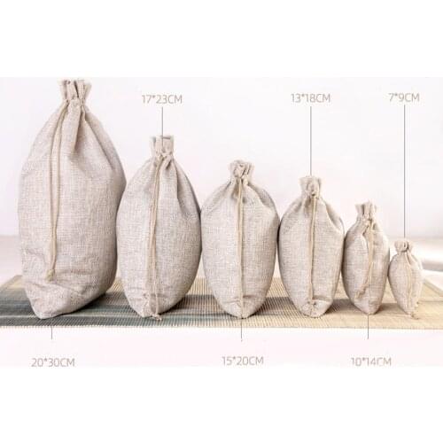 Natural Linen Drawstring Pouches Cotton Linen Small Bag Burlap Candy Christmas Gift Bags 7x9cm 20x30cm 15x20cm Custom Logo