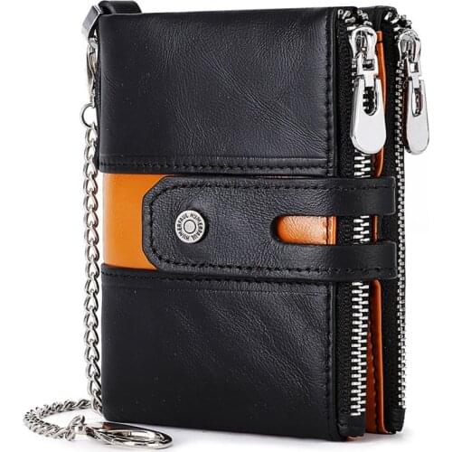 Mens Wallet RFID Theft Protection Double Zipper Hasp Genuine Leather Retro Wallets Two Color Leisure Male Coin Purse Money Clip