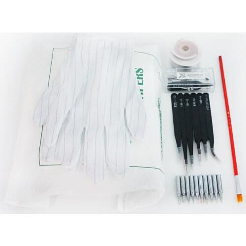 BGA Reballing Kit Soldering Wire BEST-0.3MM-100g tin BGA brush-255x8MM ESD Tweezers 6pcs(ESD10-15) Silvery Soldering Iron Tip