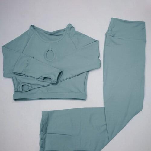 Yoga Set Women Gym Yoga Set High Waist Leggings+Long Sleeve Shirts 2 Pcs Women Sport Clothes Shockproof Breathable Sport Bra Top