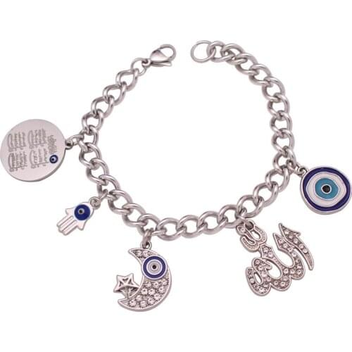 Islam turkish evil eye four Qul suras Persian Crescent Moon Star Amulet Allah baby bracelets
